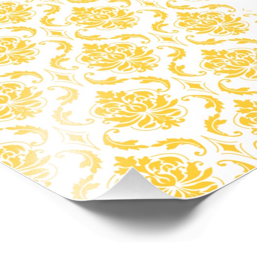 Girly Yellow White  Damask Pattern Foto Afdruk (Hoek)
