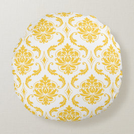 Girly Yellow White  Damask Pattern Rond Kussen
