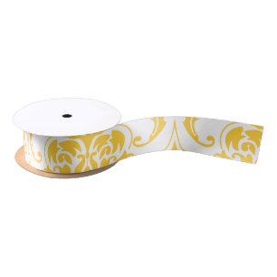 Girly Yellow White Damask Pattern Satijnen Lint