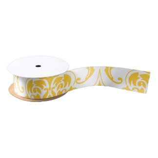 Girly Yellow White  Damask Pattern Satijnen Lint