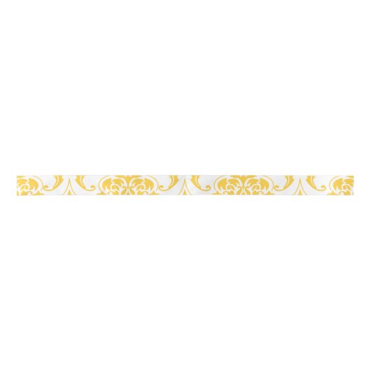 Girly Yellow White Damask Pattern Satijnen Lint (Voorkant)
