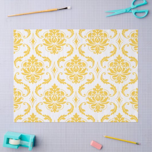 Girly Yellow White  Damask Pattern Tissuepapier (Craft)