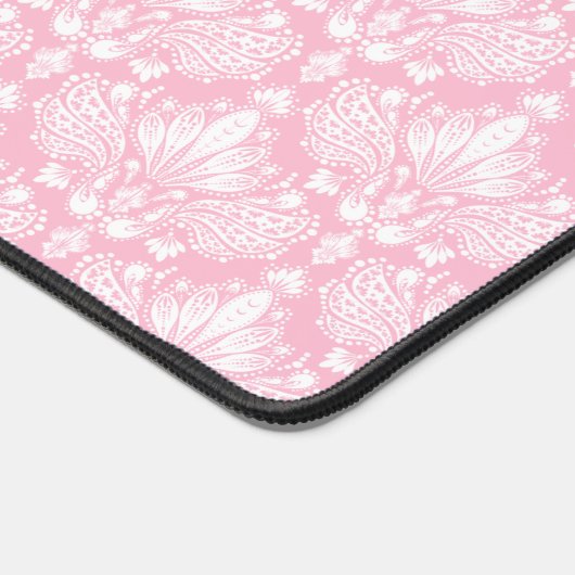 Girly zacht roze en wit damast patroon monogram bureaumat (Hoek)