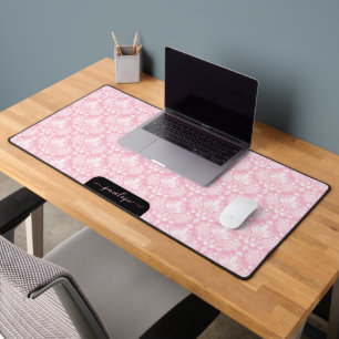 Girly zacht roze en wit damast patroon monogram bureaumat
