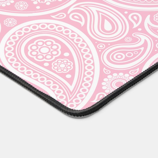 Girly zacht roze en wit paisley custom monogram bureaumat (Hoek)
