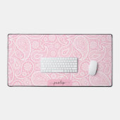 Girly zacht roze en wit paisley custom monogram bureaumat (Keyboard & Muis)