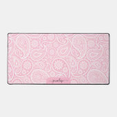 Girly zacht roze en wit paisley custom monogram bureaumat (Voorkant)