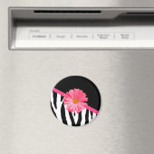 Girly Zebra Pattern Cute Pink Daisy met naam Magneet (Insitu (Vaatwasser))