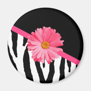 Girly Zebra Pattern Cute Pink Daisy met naam Magneet