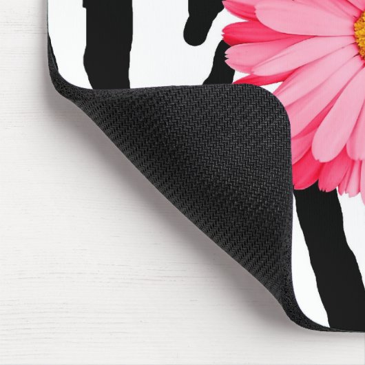 Girly Zebra Pattern Cute Pink Daisy met naam Muismat (Hoek)