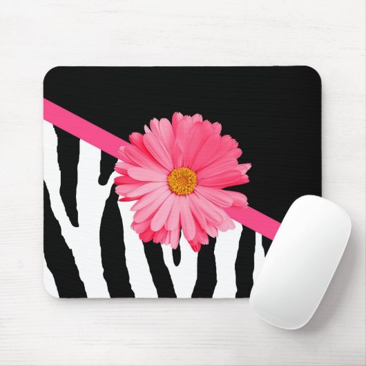 Girly Zebra Pattern Cute Pink Daisy met naam Muismat (Met muis)