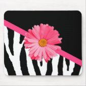 Girly Zebra Pattern Cute Pink Daisy met naam Muismat (Voorkant)