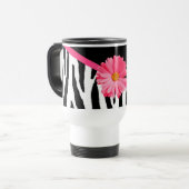 Girly Zebra Pattern Cute Pink Daisy met naam Reisbeker (Voorkant links)