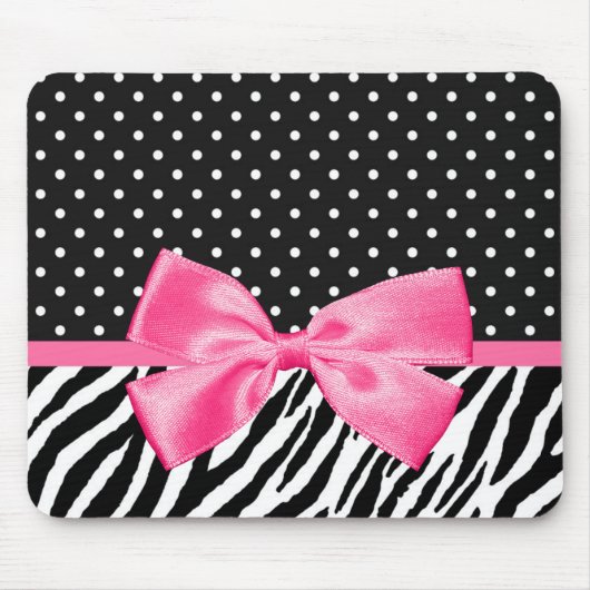 Girly Zebra Print Polka Dots and Cute Pink Ribbon Muismat (Voorkant)