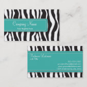 Girly Zebra Print Visitekaartje Blauwgroen (Voorkant / Achterkant)