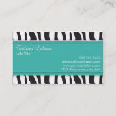 Girly Zebra Print Visitekaartje Blauwgroen (Achterkant)