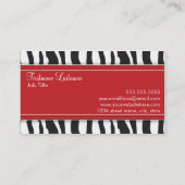Girly Zebra Print Visitekaartje in rood (Achterkant)