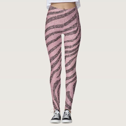 Girly Zebra Strepen op Roze Glitter Textuur Leggings (Voorkant)