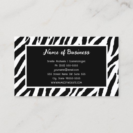 Girly zebra strepen patroon met roze rozen visitekaartje (Achterkant)