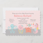 Girly Zee Ocean Life Pink Baby shower Uitnodiging (Voorkant)