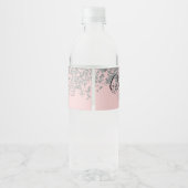 Girly Zilver en Blush Roze Monogram Sparkle Waterfles Etiket (Achterkant)