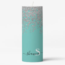 Girly Zilver en Teal Monogram Aqua Glitter