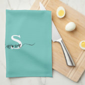 Girly Zilver en Teal Monogram Aqua Glitter Theedoek (Quarter Fold)