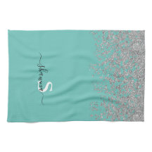 Girly Zilver en Turquoise Monogram Aqua Glitter