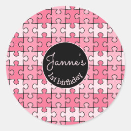Girly Zoete Roze Zwart Puzzels Ronde Sticker