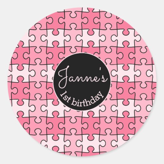 Girly Zoete Roze Zwart Puzzels Ronde Sticker (Voorkant)