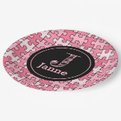 Girly Zoete Roze Zwarte Puzzel Stukken Papieren Bordje (Gekanteld)