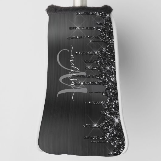 Girly Zwart Geborsteld Metaal Dripping Glitter Naa Golfheadcover (Draai 90)