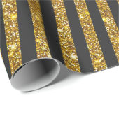 Girly Zwart Goud Glitter Sparkles Stripe Patroon Cadeaupapier (Rol Hoek)
