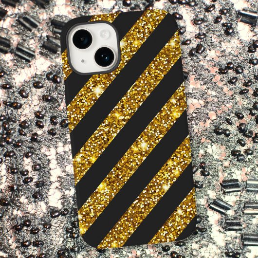 Girly Zwart Goud Glitter Sparkles Stripe Patroon Case-Mate iPhone Case