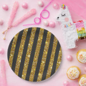 Girly Zwart Goud Glitter Sparkles Stripe Patroon Papieren Bordje (Feest)