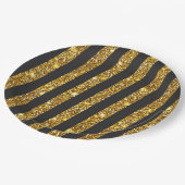 Girly Zwart Goud Glitter Sparkles Stripe Patroon Papieren Bordje (Gekanteld)