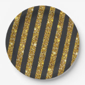 Girly Zwart Goud Glitter Sparkles Stripe Patroon Papieren Bordje (Voorkant)