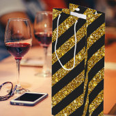 Girly Zwart Goud Glitter Sparkles Stripe Patroon Wijn Cadeautas