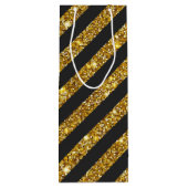 Girly Zwart Goud Glitter Sparkles Stripe Patroon Wijn Cadeautas (Achterkant)