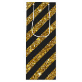 Girly Zwart Goud Glitter Sparkles Stripe Patroon Wijn Cadeautas (Voorkant)