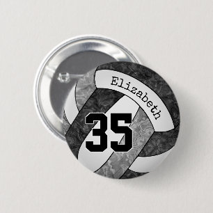 Girly zwart grijs volleybal team kleuren geschenke ronde button 5,7 cm