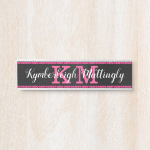 Girly Zwart Heet Roze Diamanten Glam Monogram Naam Deurbordje