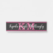Girly Zwart Heet Roze Diamanten Glam Monogram Naam Deurbordje (Voorkant)