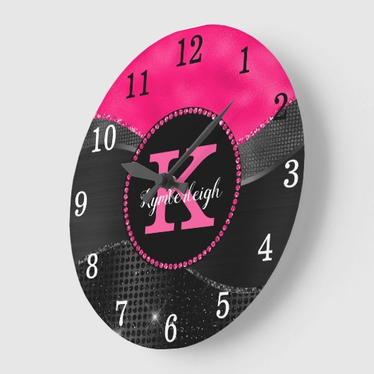 Girly Zwart Heet Roze Grijs Waves Glam Monogram Na Grote Klok (Hoek)