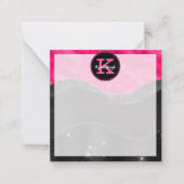 Girly Zwart Heet Roze Grijs Waves Glam Monogram Na Notitiekaartje (Voorkant)