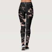 Girly Zwart Marmeren Roos Gouden Folie Leggings (Achterkant)
