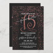 Girly Zwart Roos Goud Confetti Border Quinceañera Kaart (Voorkant / Achterkant)