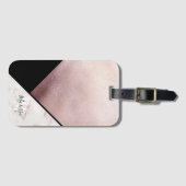 Girly Zwart & Roos Goud Marmer Abstract Monogram Bagagelabel (Voorkant (horizontaal))