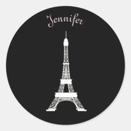 Girly zwart, roze, wit Franse stijl Eiffeltorens Ronde Sticker