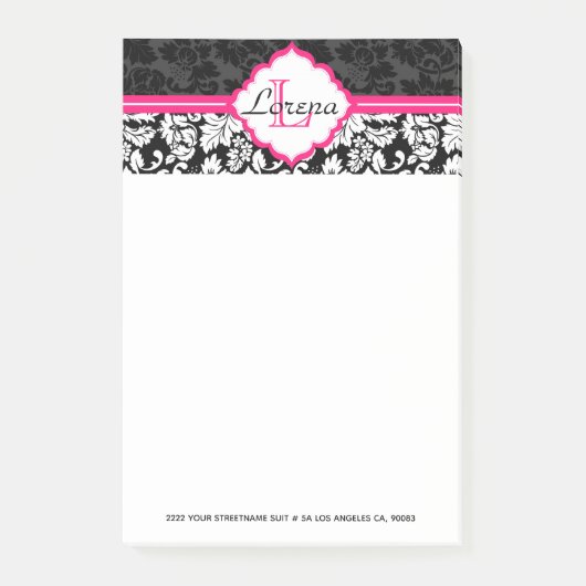 Girly zwart-wit damast post-it® notes (Voorkant)
